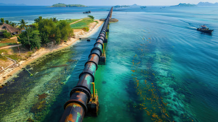 Pipeline in the sea. Top view of the pipeline.の素材