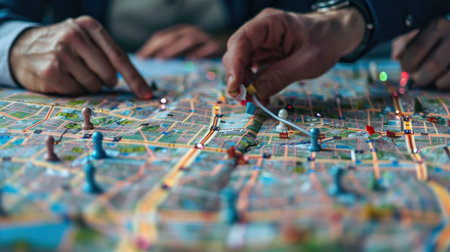 Close-up of a map of the city on the table.の素材