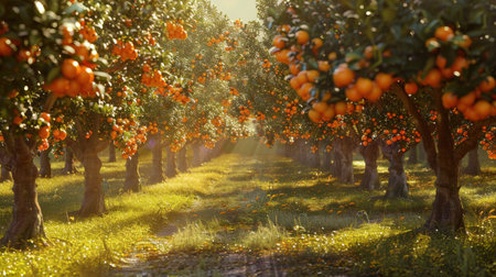 Tangerines in an orchard on a sunny summer day.の素材