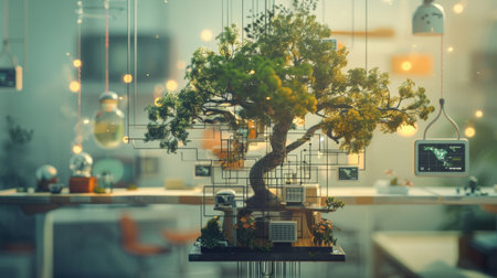 Bonsai tree in a modern cafe. 3d rendering.の素材