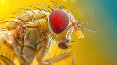 Macro of a fly on a yellow background. 3d renderingの素材