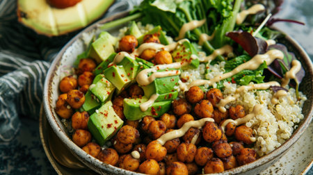 Healthy vegetarian salad with chickpeas, avocado and arugulaの素材