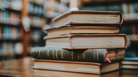 Old books in the library. Selective focus. vintage tone.の素材