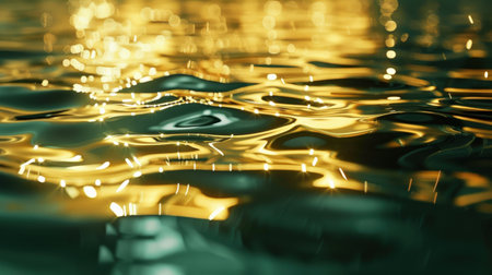 golden water surface with ripples and bokeh - abstract backgroundの素材