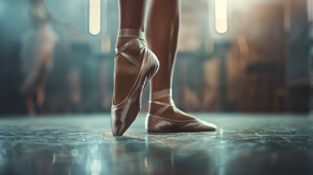 Beautiful ballerina legs in pointe shoes dancing in the studioの素材