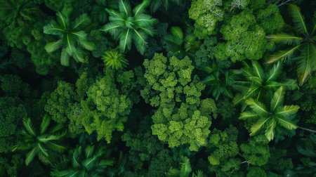 Aerial view of tropical forest with palm trees. Nature background.の素材