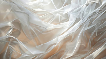Closeup of rippled white satin fabric texture background.の素材