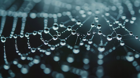 spider web with dew drops close up, abstract macro backgroundの素材