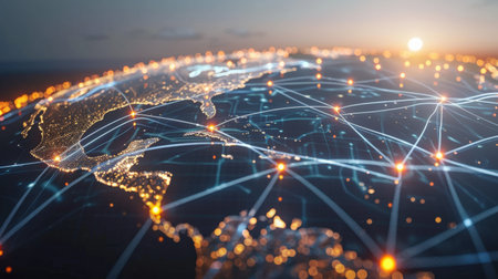 Global network connection and data exchanges over the world. 3D renderingの素材