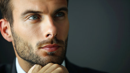 Close-up portrait of a handsome young man with beard and mustacheの素材
