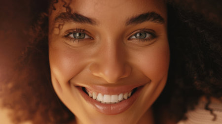 Close up of a beautiful young african american woman smiling.の素材