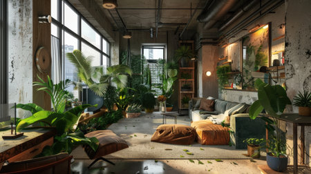 Interior of a modern loft apartment. 3d rendering, 3d illustration.の素材