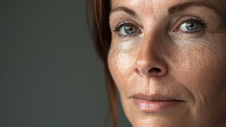 Portrait of a beautiful middle-aged woman with frecklesの素材