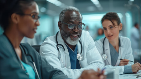 group of doctors discussing something while sitting at the table in the hospitalの素材