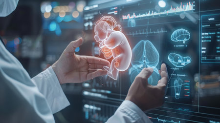 Doctor working with modern computer interface as medical concept. 3D renderingの素材