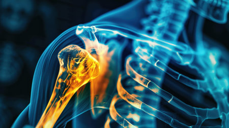 science anatomy scan of human spine glowing in blue light. 3d renderingの素材