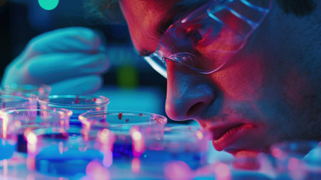 Close-up of a male researcher carrying out scientific research in a lab (color toned image; shallow DOF)の素材