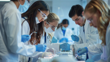 group of scientists at work in laboratory.science, chemistry, biology, medicine and people conceptの素材