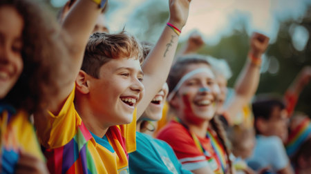 Group of happy children at a summer campの素材