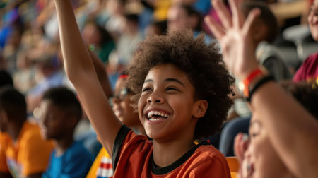 Happy boy at the stadiumの素材