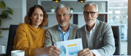 A group of business people are looking at a document.の素材