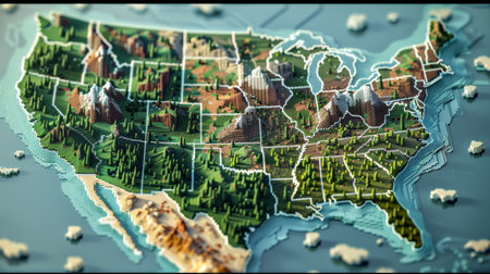 Map of the USA on the touch screen. 3D illustration.の素材