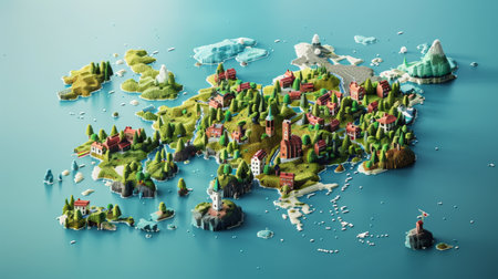 3d illustration of a small town in the middle of the worldの素材