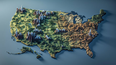 United States of America on map. 3d render. Illustration.の素材