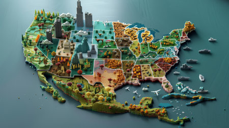Toy city in the form of a map of the United States of Americaの素材