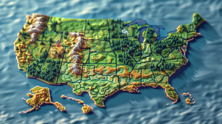 United States of America on map with national borders. 3D illustrationの素材