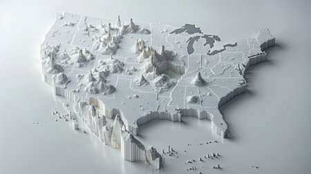 3d rendering of a white map of the United States of Americaの素材