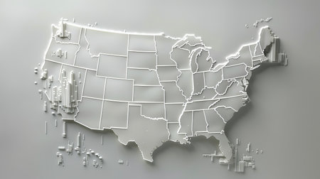 Map of USA on a gray background. 3D Rendering.の素材