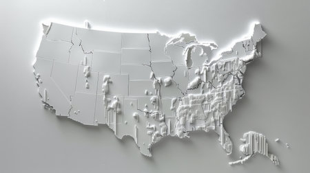 Map of USA on white background. 3D illustration. 3D rendering.の素材