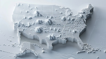 Map of the United States on a white background. 3d renderingの素材