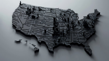 Map of United States of America, 3d render, black and whiteの素材