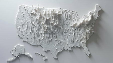 3d rendering of a white map of United States of America.の素材