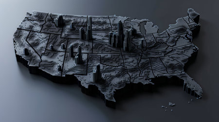 Map of United States on dark background. 3d render illustration.の素材