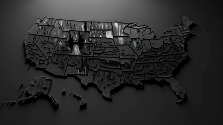 Map of United States on black background. 3d render illustration.の素材