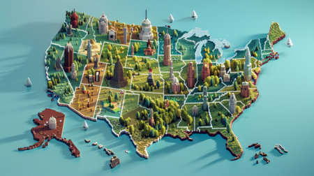 Fantasy 3d illustration of a map of the European continent.の素材