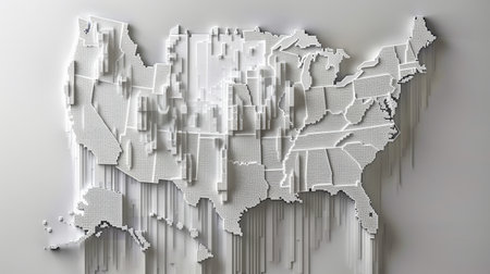 Map of the United States on a white background. 3d renderingの素材