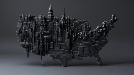 3D rendering of a map of the United States of America.の素材
