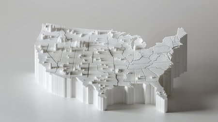 3d rendering of a white world map made out of white blocksの素材