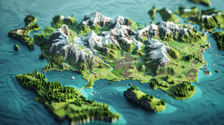 Highly detailed 3D render of Switzerland with borders and city lightsの素材