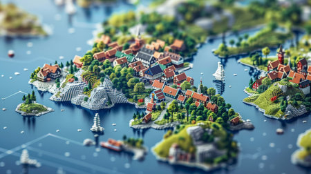 Miniature city on the map. 3d illustration. Travel and tourism concept.の素材
