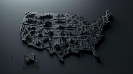 3d rendering of the United States of America map in black colorの素材