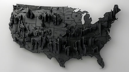 3d illustration of city map of USA in black color with white backgroundの素材