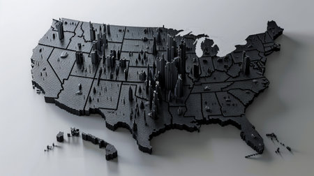 Map of USA in black and white colors. 3D rendering.の素材