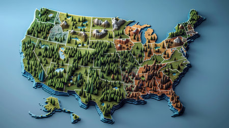 Map of United States of America. 3d render. 3d illustrationの素材