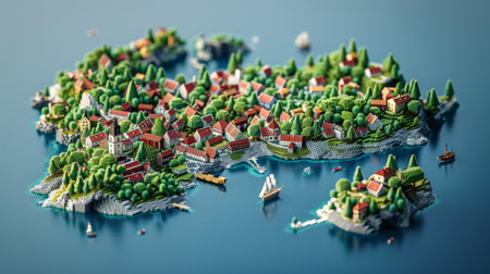 Miniature city on the map. 3d illustration. Miniature city concept.の素材