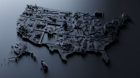 Map of the United States of America on a dark background. 3d renderingの素材